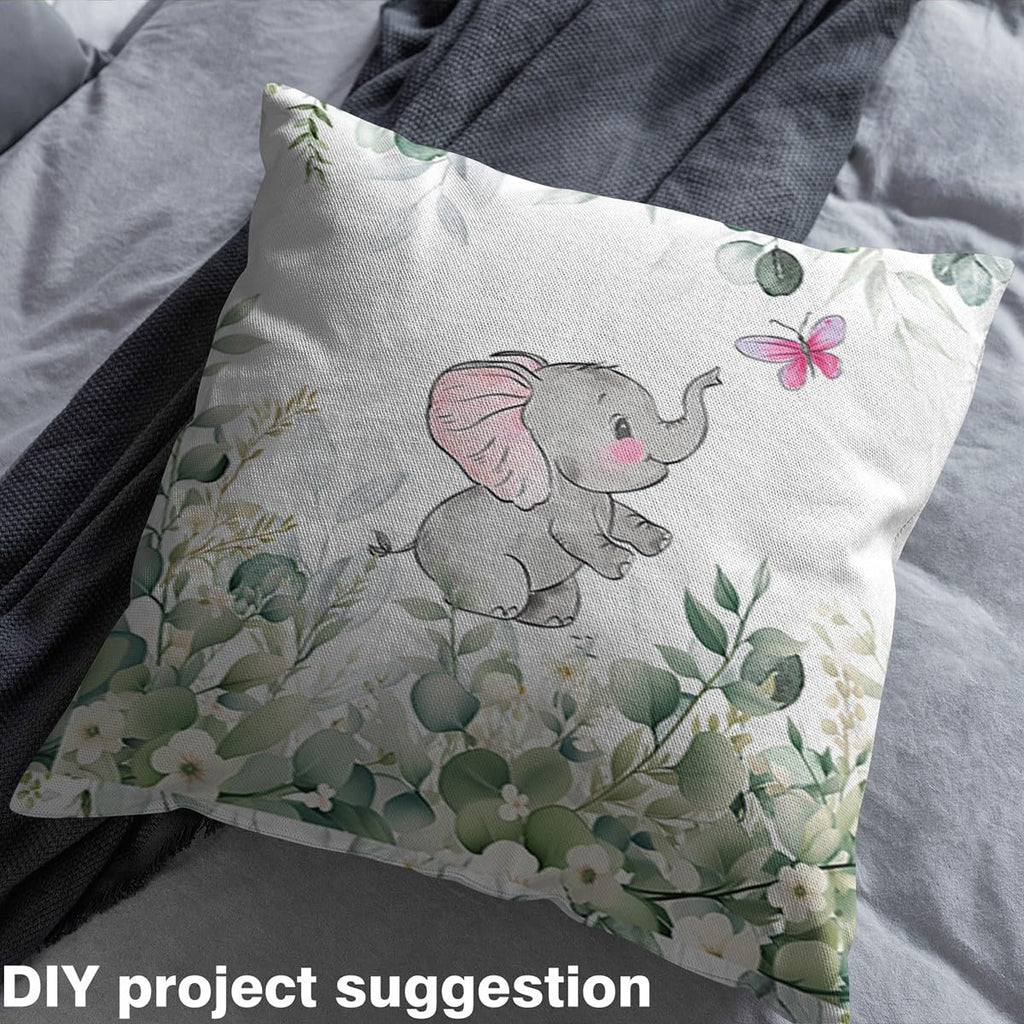 Kawaii Elephant Decorative Fabric by the Yard, Cartoon Elephant Upholstery Fabric, Pink Butterfly Fabric by the