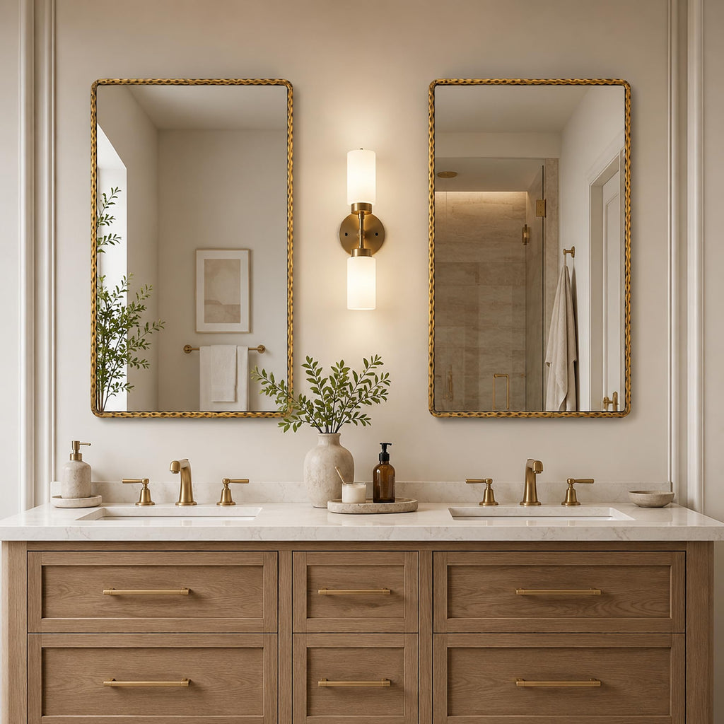 24"x36" Hammered Antique Gold Bathroom Mirror, Rounded Rectangle