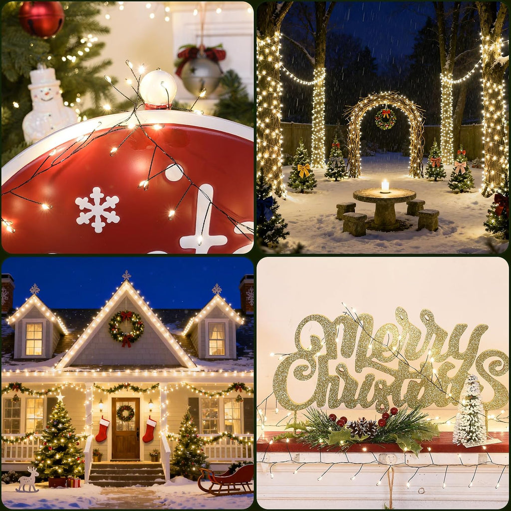 Fairy Lights Plug in 65Ft 1000LED Warm Christmas Wreath Twinkle Lights with Timer Remote Waterproof Firecracker