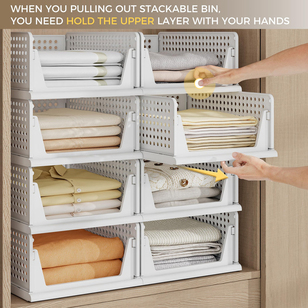 8 Pack Closet Organizer Storage Bins Stackable Plastic Drawer Shelf