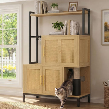 Cat Litter Box Enclosure with Cat Tree & Storage Shelf