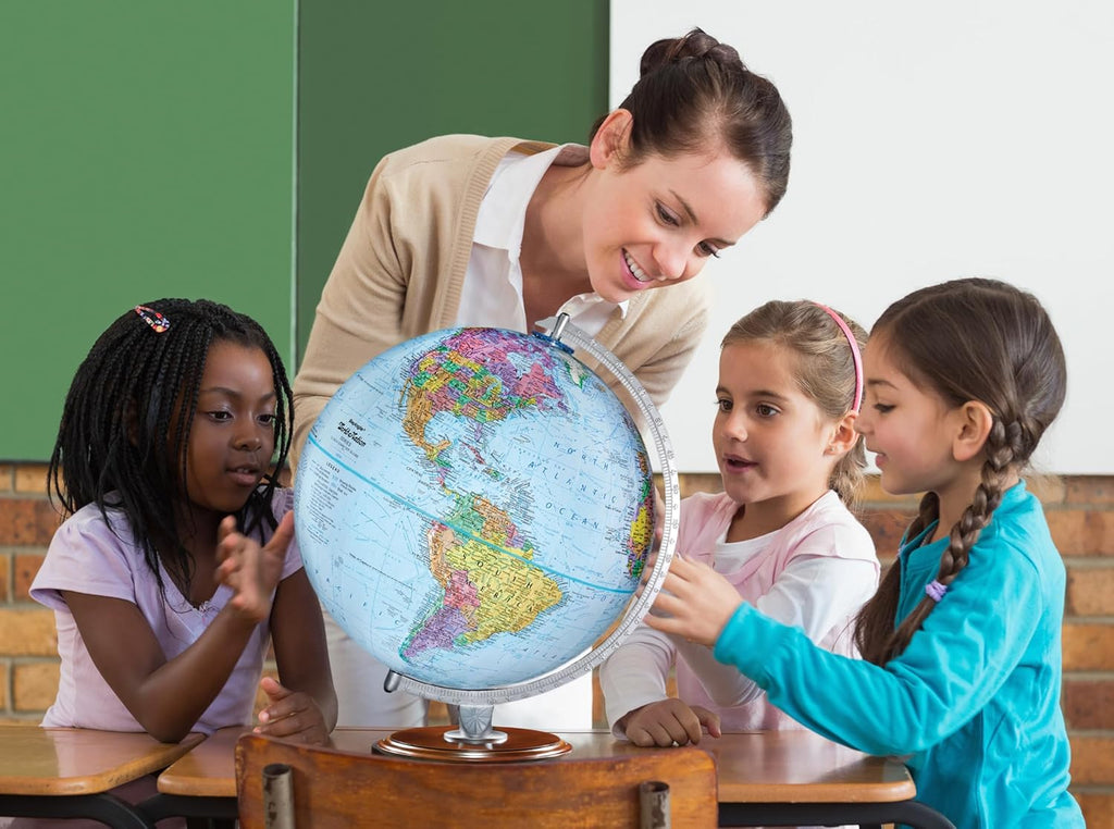 Student - Educational Classic World globe, Blue Ocean, Raised Relief feature, including a bonus map, made in USA