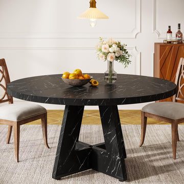 Farmhouse Dining Table, 47 Inch Round Dinner Table for 4, Rustic Round Dining Room Table Dining Room Living Room