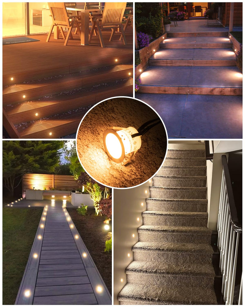 Recessed LED Deck Light Kits(16Pack), 12V Low Voltage Landscape Lighting IP67 Waterproof Outdoor Step Stair Lights