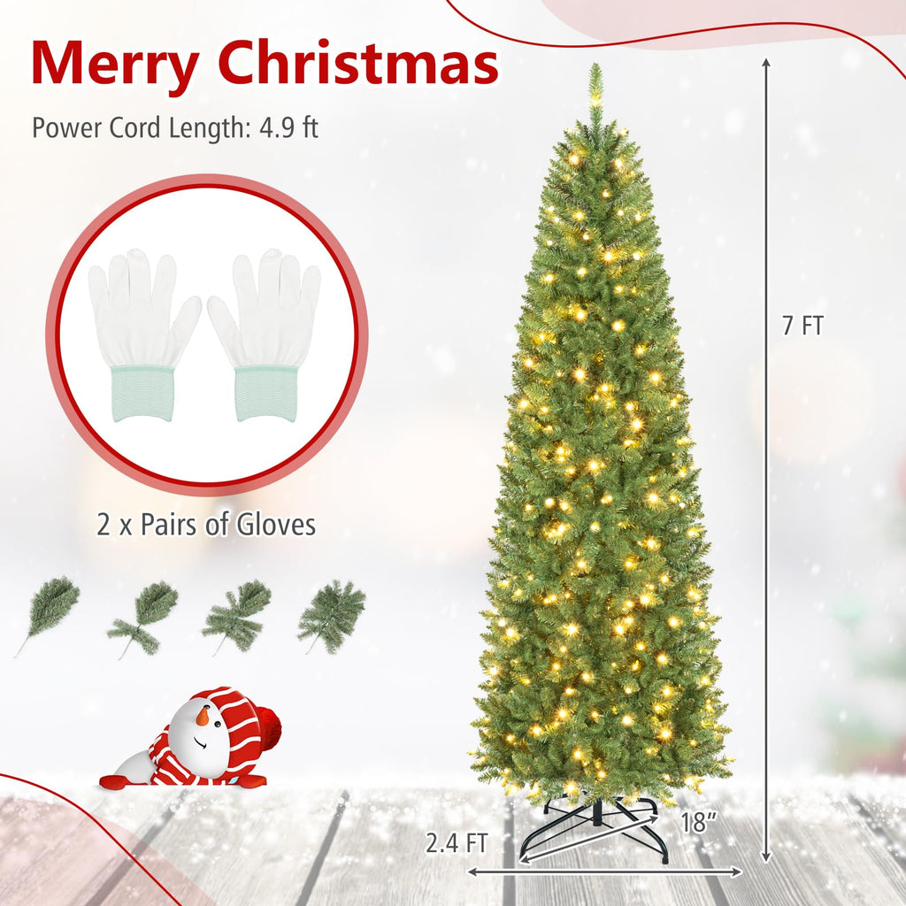 7ft Pre-Lit Pencil Christmas Tree with 350 Warm White LED Lights