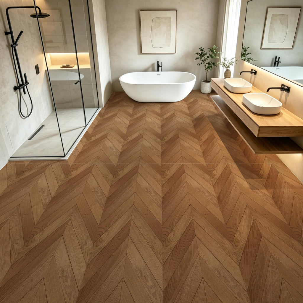 30-Pack Peel and Stick Floor Tiles (30 Sq.Ft), Herringbone Brown