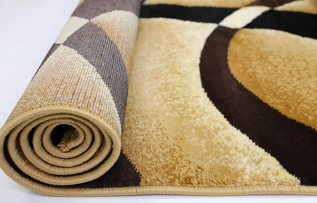 Modern Area Rug 5x7 Beige Swirls Carpet Bedroom Living Room Contemporary Dining Accent Sevilla Collection 4816A (Brown)