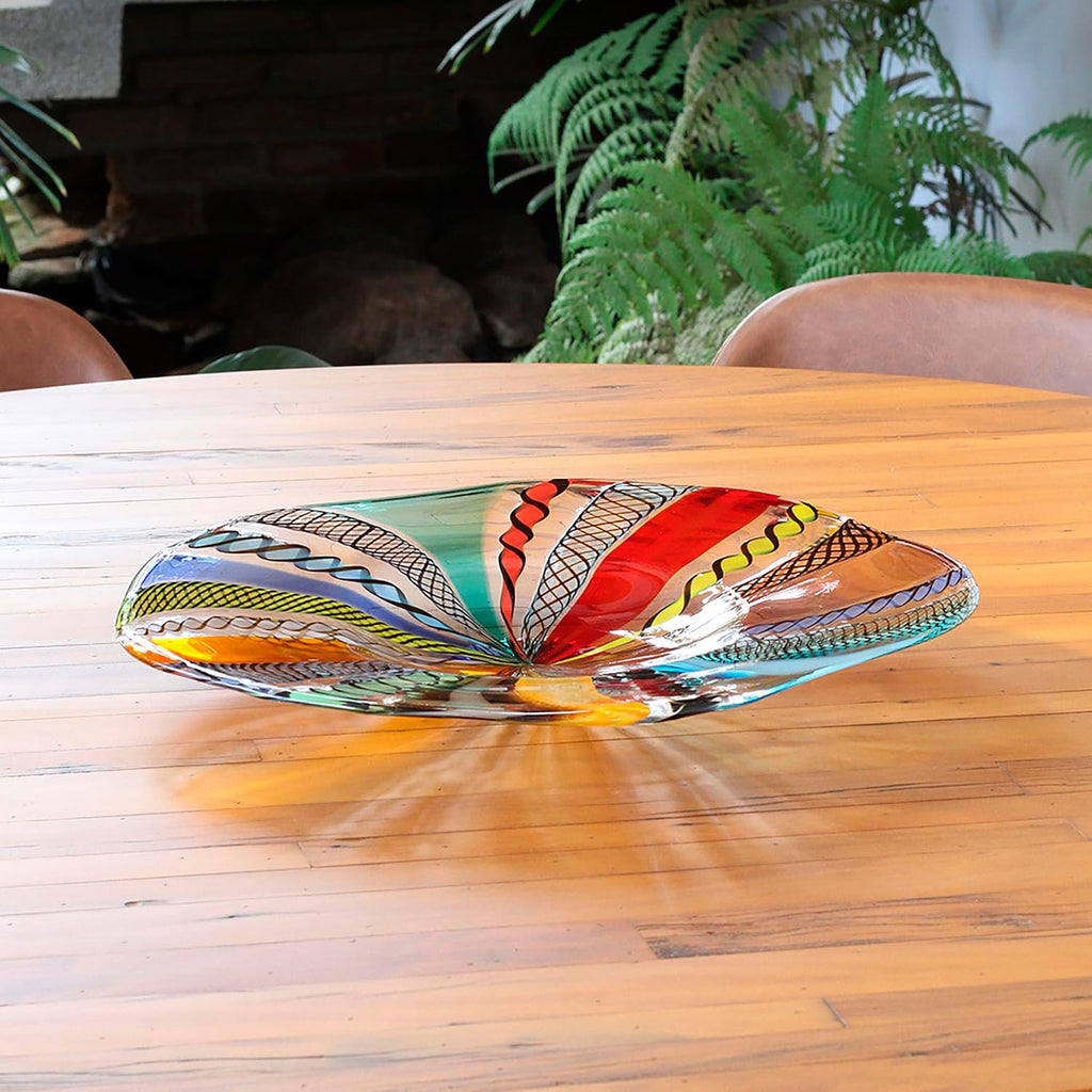 Murano Style Art Glass Bowl Hand Blown Colored Canes Boho Effect Home Decor