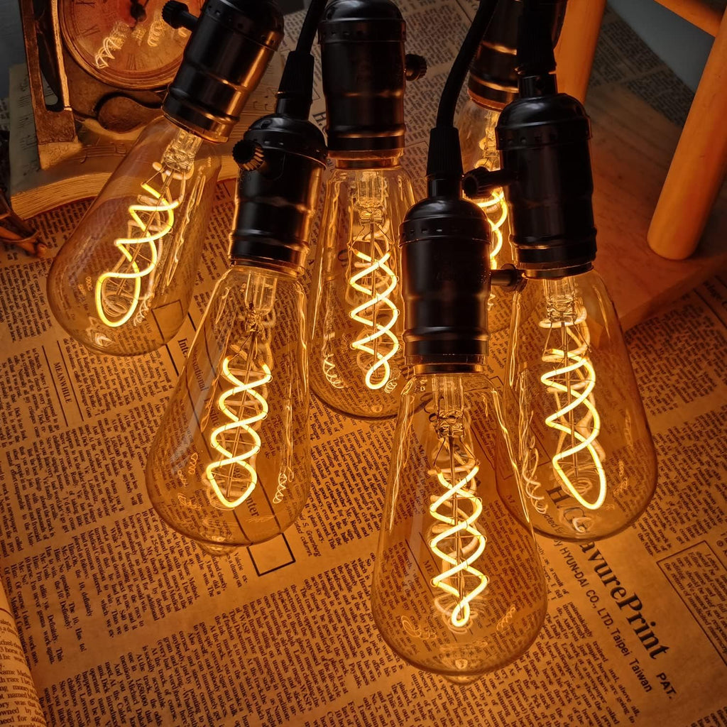 ST64 Edison LED Bulb - Golden Tint Glass, 4W Dimmable Decorative Light with Spiral Filament, E26 Base and 110-130V