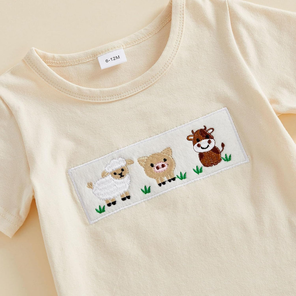 Toddler Baby Boy Summer Outfits 12 18 Boys Clothes Retro Farm Shirt Baby Tee + Shorts Set