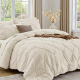 Sasttie Queen Comforter Set, 7-Piece Bed in a Bag, Pintuck Bedding Sets for All Season, Includes Comforter, Flat Sheet