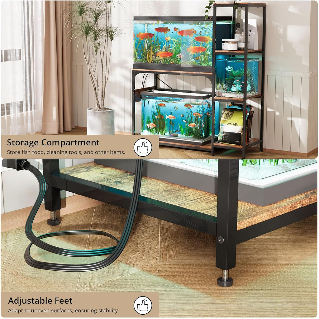 20-29 Gallon Fish Tank Stand with Power Outlet, Aquarium Stand, Brown