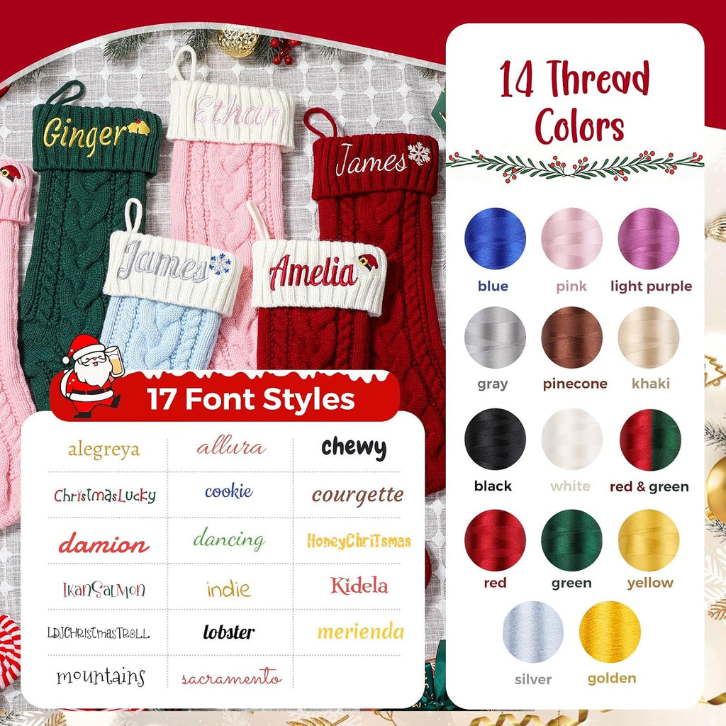 Stockings with Embroidered Name 18" Large Customized Stockings for Fireplace Hanging Decoration,Knitted Xmas - Set of 3