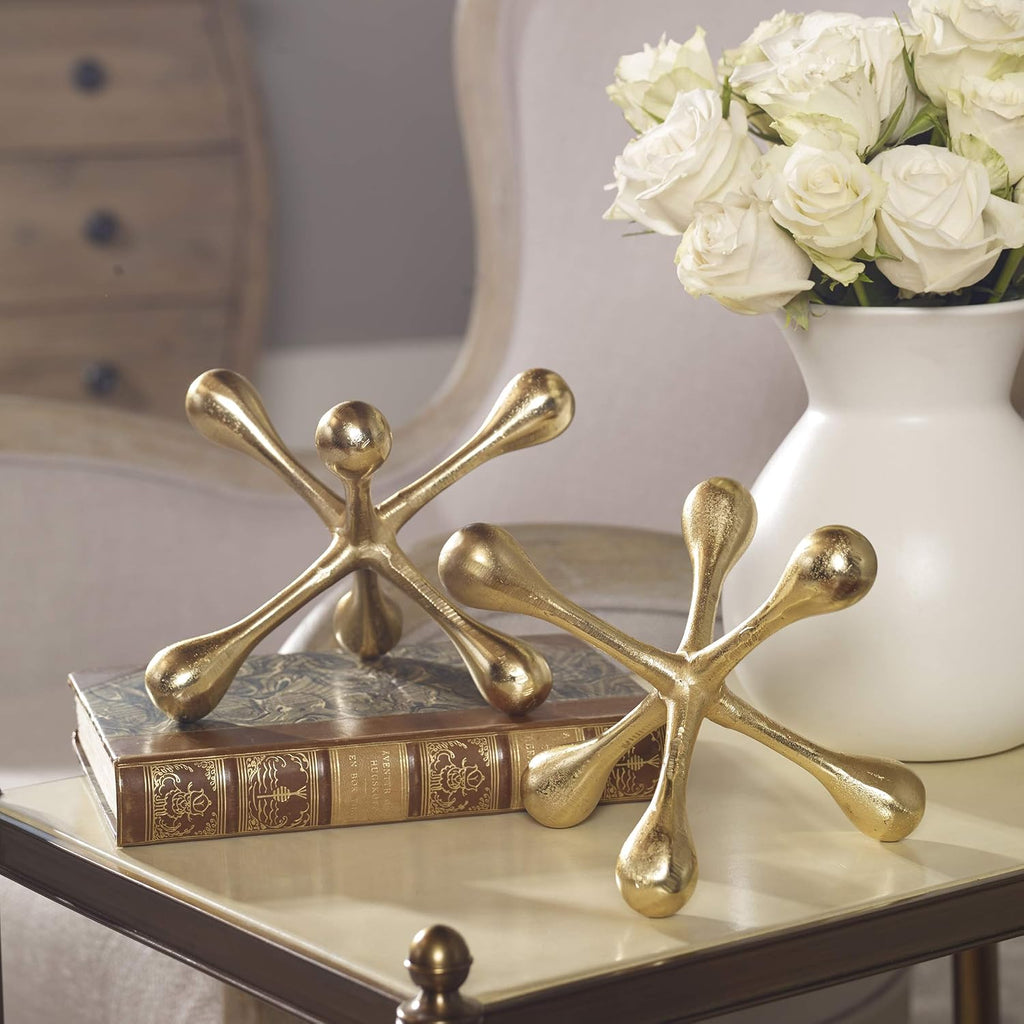 Gold Jacks Sculpture Set 2 Atomic Burst Brass Modern | Atomic Burst, Mid Century Modern, Abstract, Brass