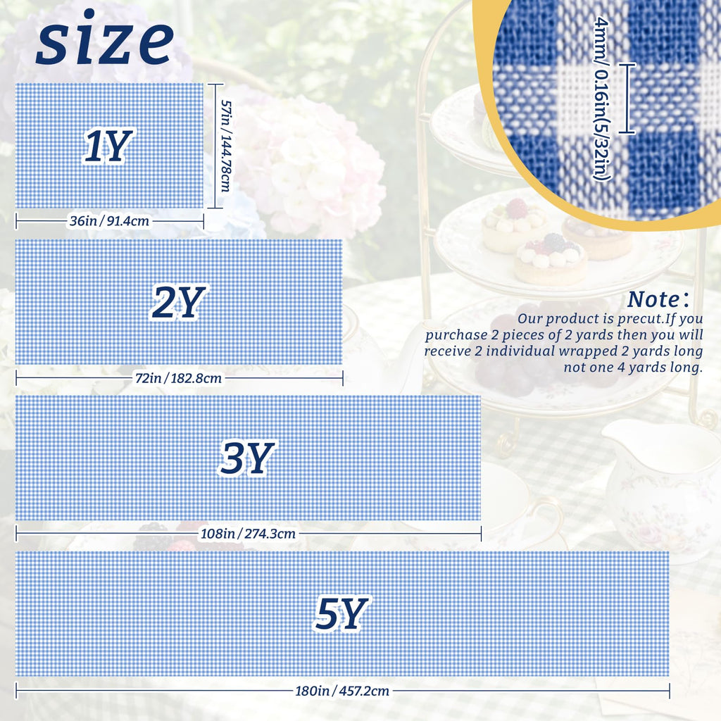 57"W x 36"L Gingham Poly-Cotton Fabric Cut By The Yard, Checkered Plaid Vintage Fabric for DIY, Homespun