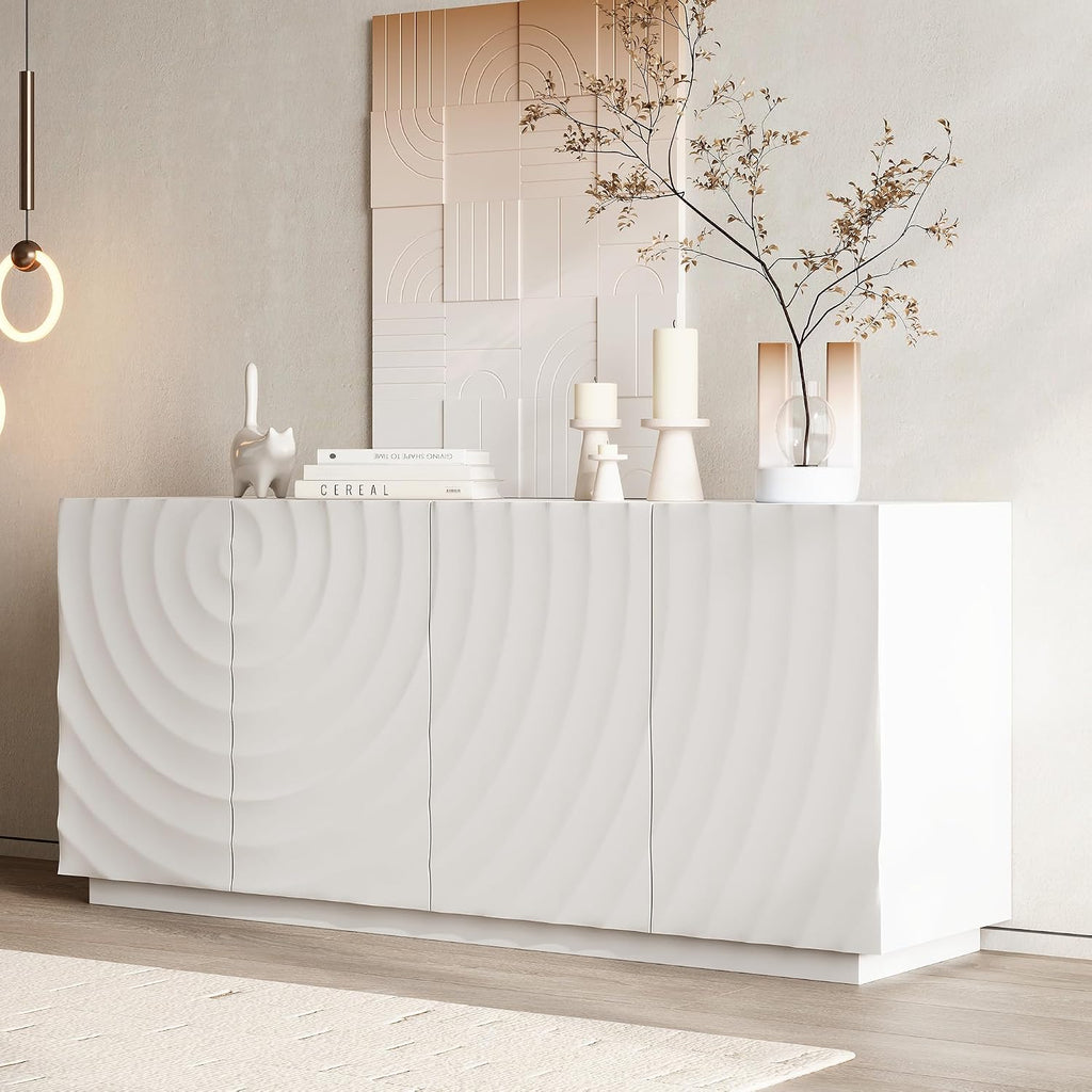 59" Modern Buffet Sideboard Cabinet, Artistic 3D Texture Storage Cabinet with 4 Doors, Freestanding Credenza Buffet