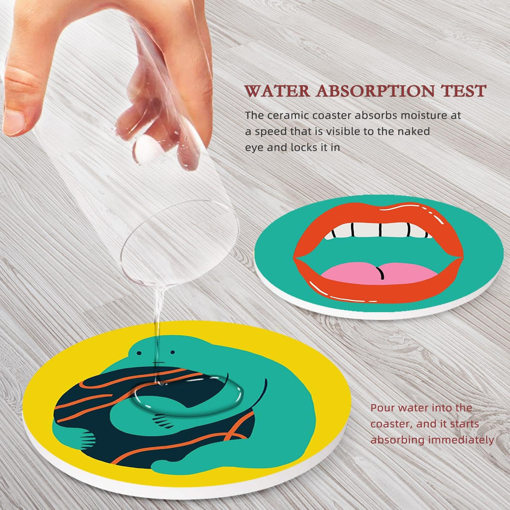 Coasters for Drinks, Set of 6, Ceramic Stone, Colorful Geometric