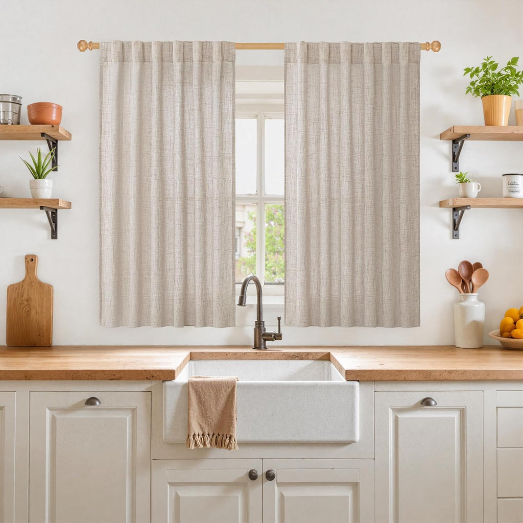 Light Grey Linen Curtains Rod Pocket Floor Length Window Drapes Light Filtering Dining Privacy - Set of 2