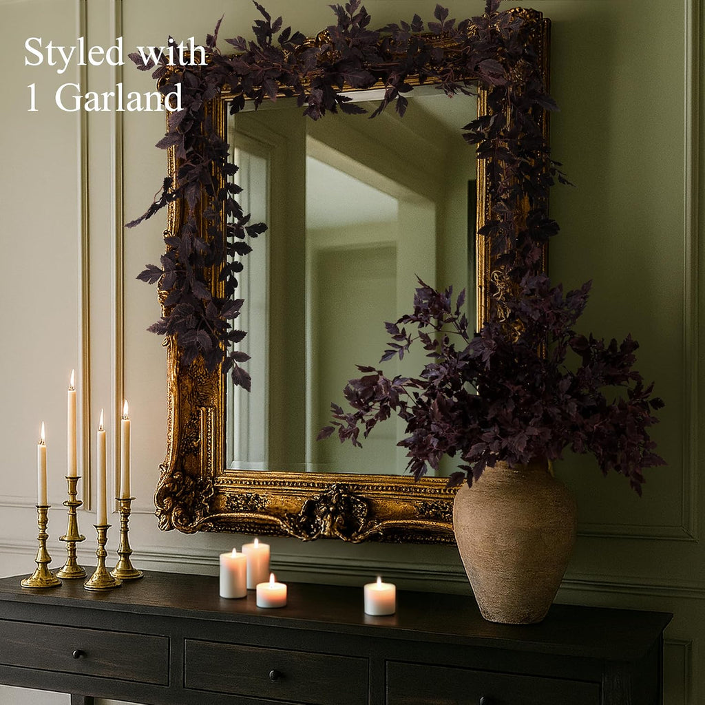 Fall Decor - 6 Ft Plum Cimicifuga Seeded Garland for Mantle Decoration - Set of 6