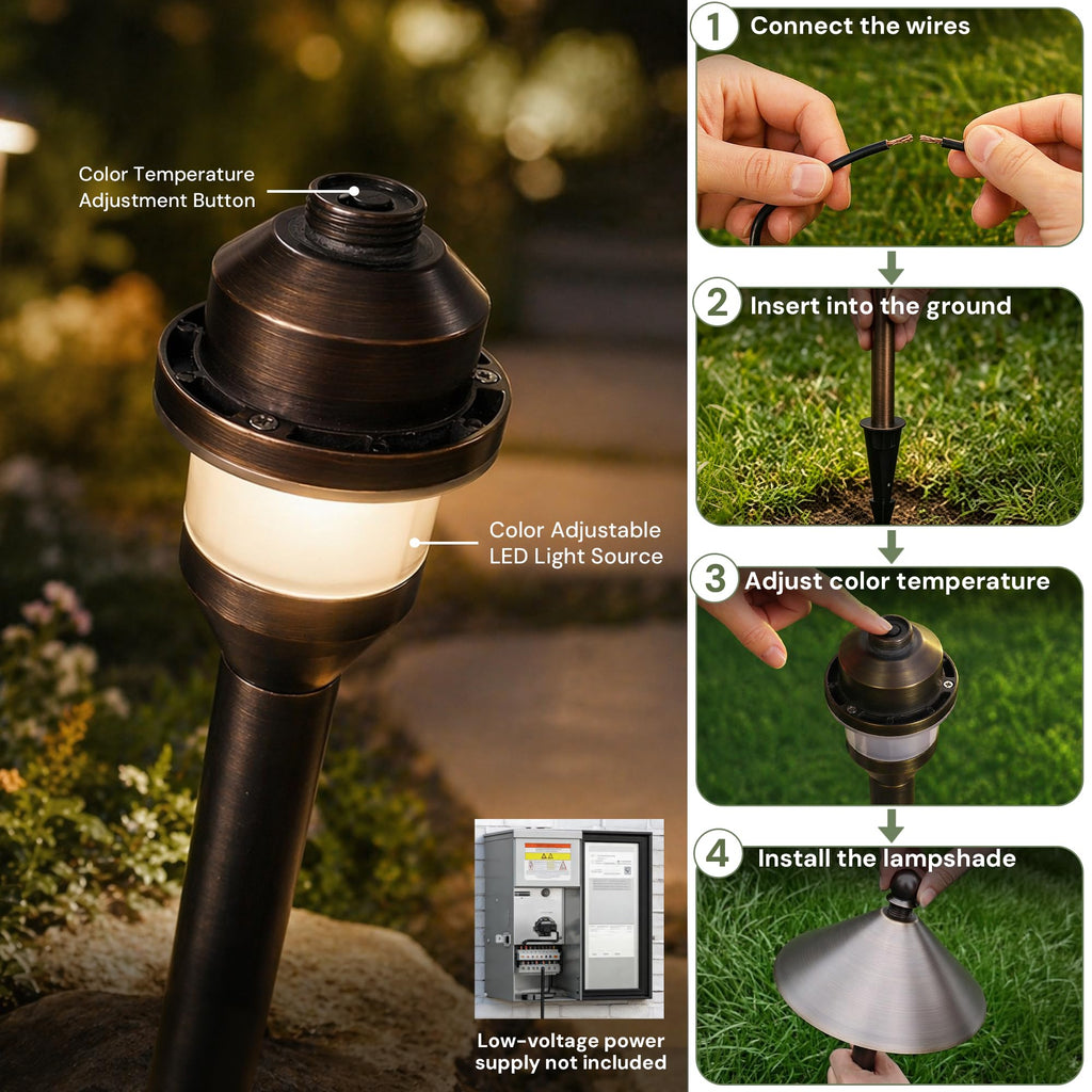 Brass Low Voltage Pathway Lights Outdoor Wired, Landscape Path Lights