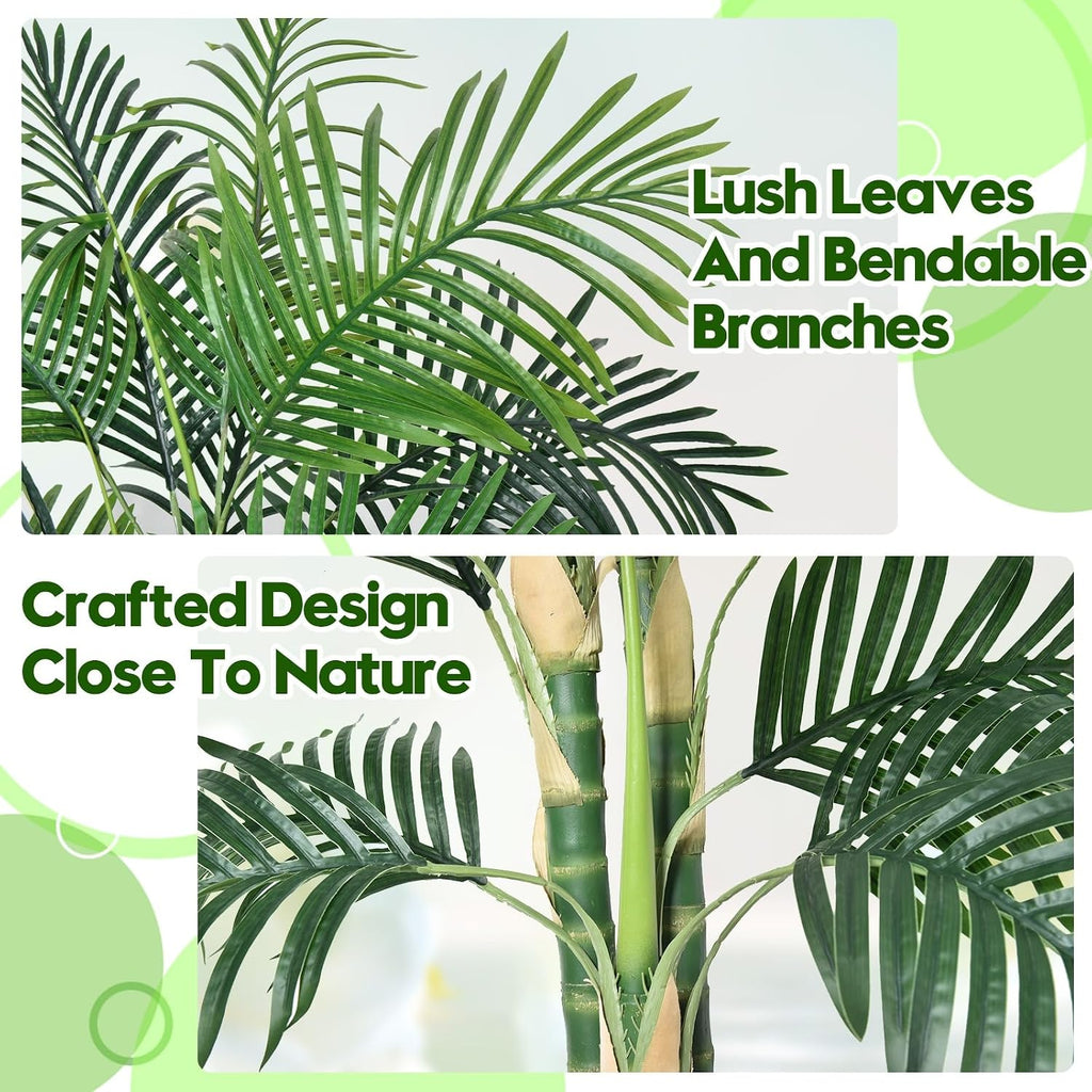 Fake Palm Tree Decor 6 FT Artificial Plants Indoor with White Tall Planter, UV Resistant Areca Palm Fake Tree with 3