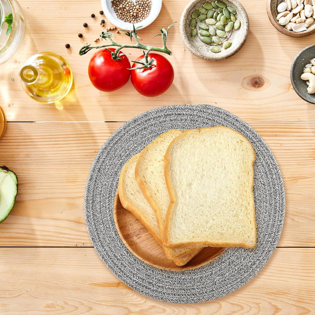 Round Woven Placemats 13.5 Inches Heat Resistant Placemats Farmhouse Cotton Rope Braided Place Mats for Dining - Set of 8