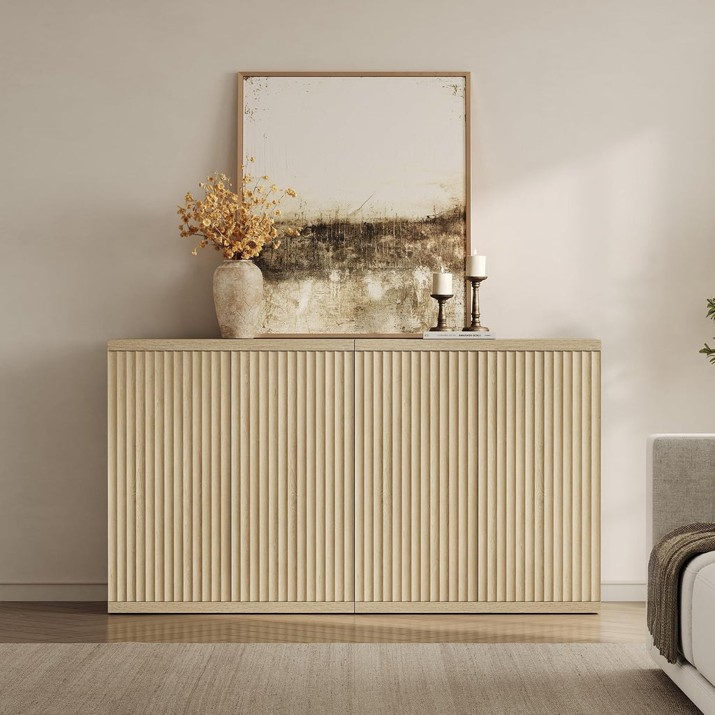 Buffet Cabinet with Storage Sideboard Cabinet with Doors & Shelves | Accent Sideboard Modern Credenza Fluted Storage