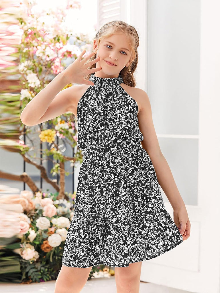 Floral Dresses Kids Summer Casual Halter Sleeveless Dresses