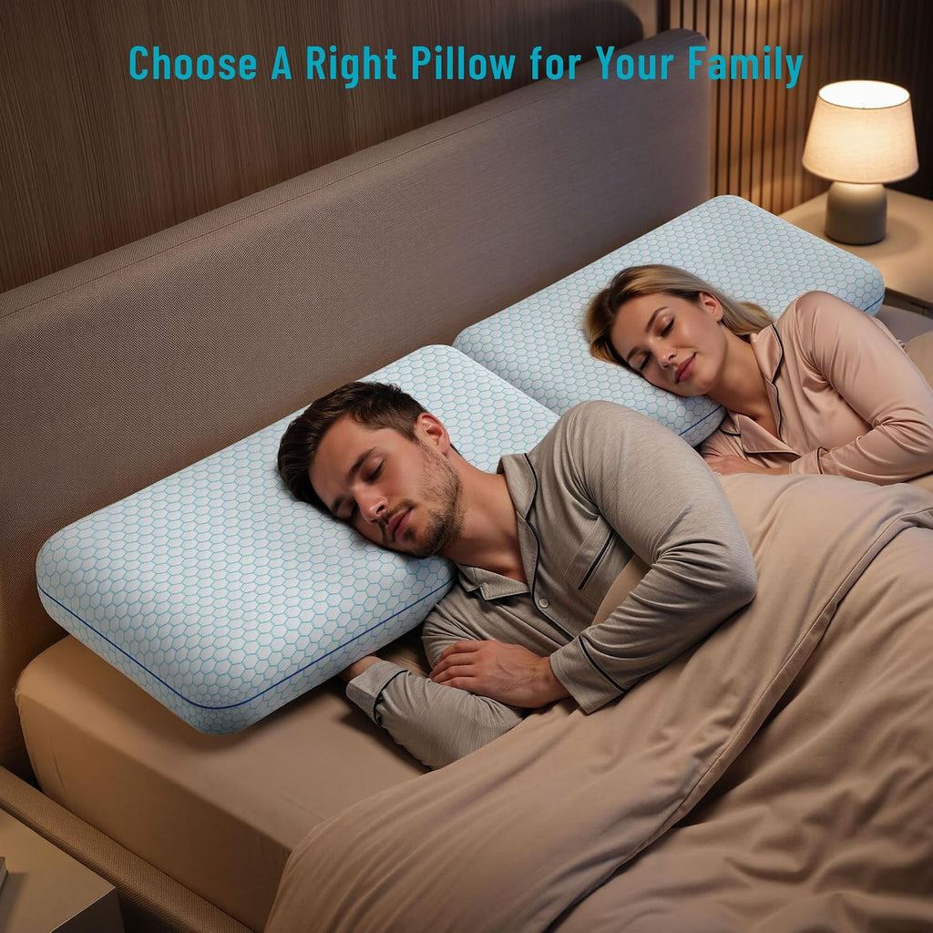 Bed Pillows for Sleeping 2PCS, Memory Foam, King Size, Blue | For Side, Back, Stomach Sleepers, Soft & Supportive