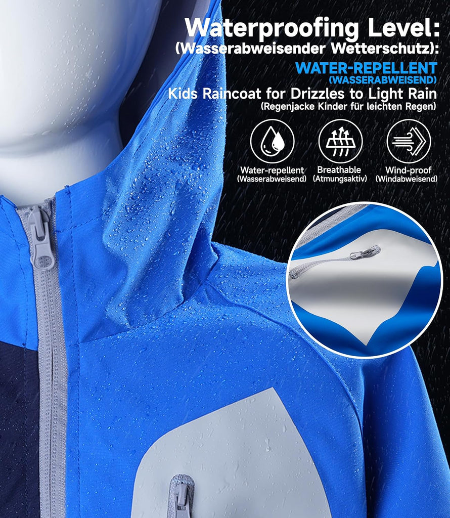 Boys Rain Jacket Waterproof Windbreaker with Hood Mesh Lined