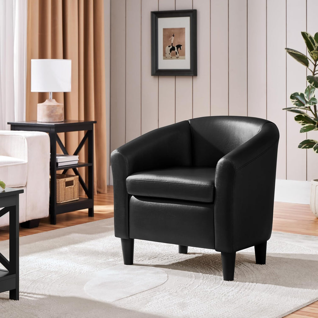 Faux Leather Club Chair, Modern Accent Chair, Black