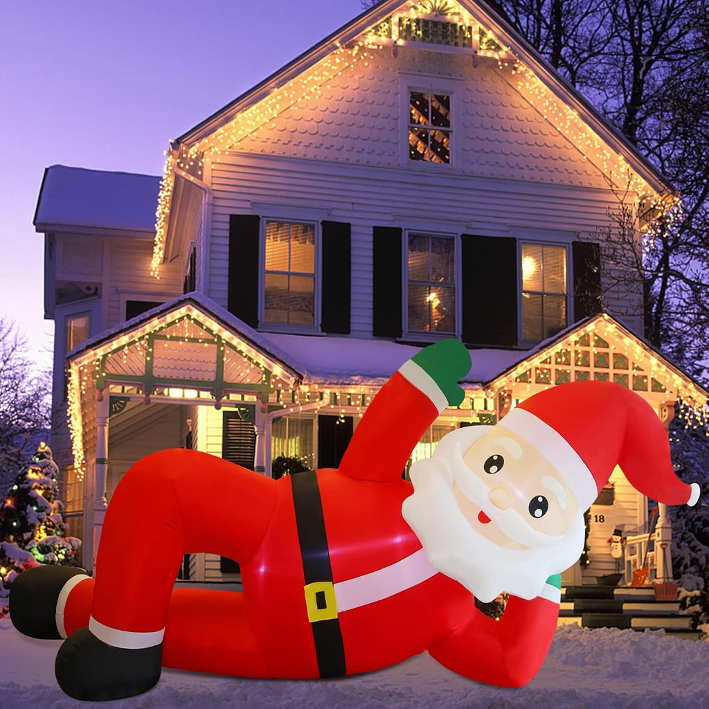 Christmas Inflatables Outdoor Decorations, 12FT Long Inflatable Xmas Santa Claus, Lighted Blow Up Giant Lying Santa
