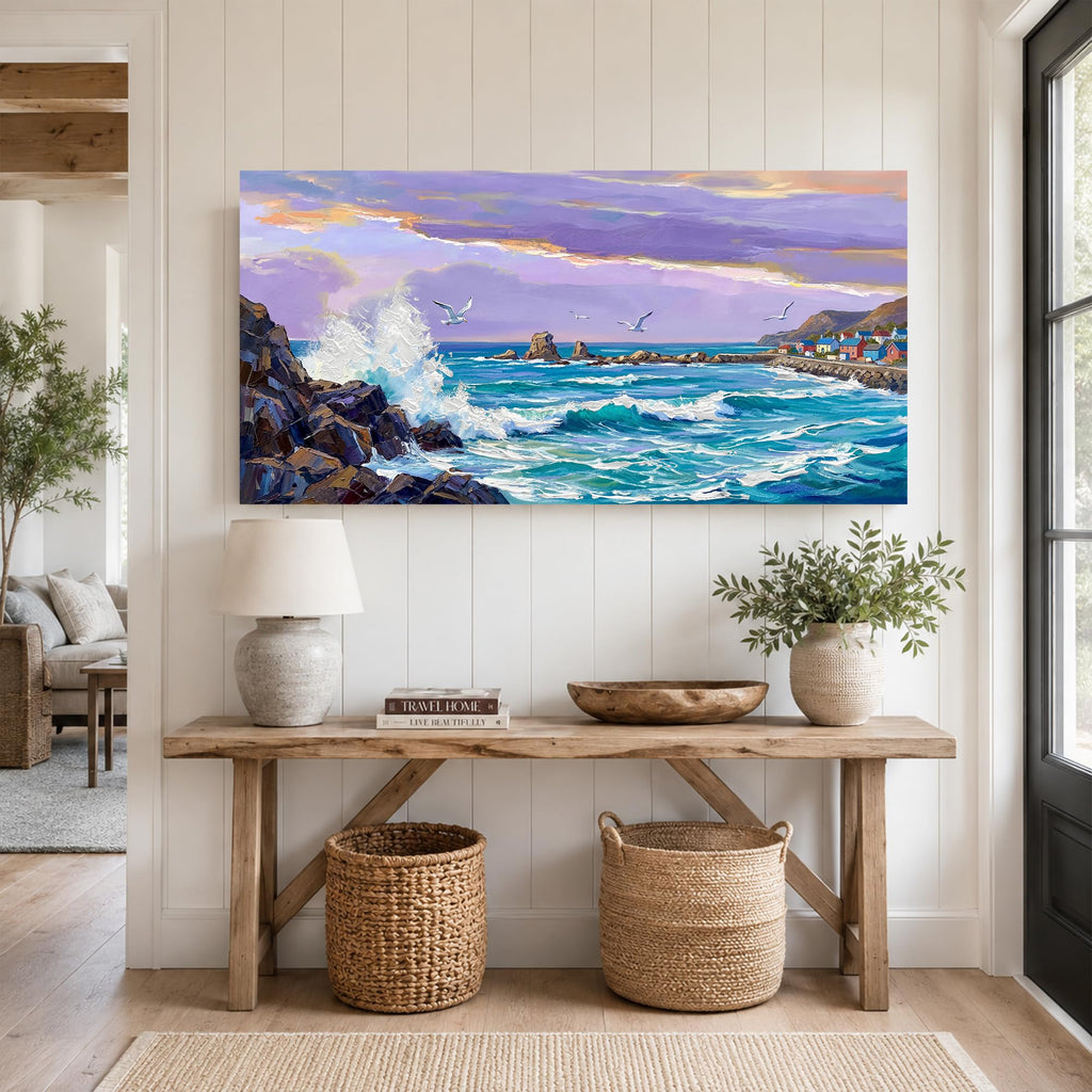 Coastal Ocean Sea Wave Canvas Wall Art 40"x20"