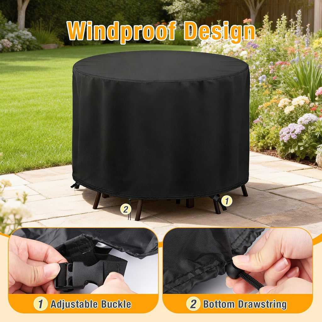 Round Patio Furniture Set Cover,Outdoor Round Table Cover 90"D x 43"H | Waterproof,Windproof,UV