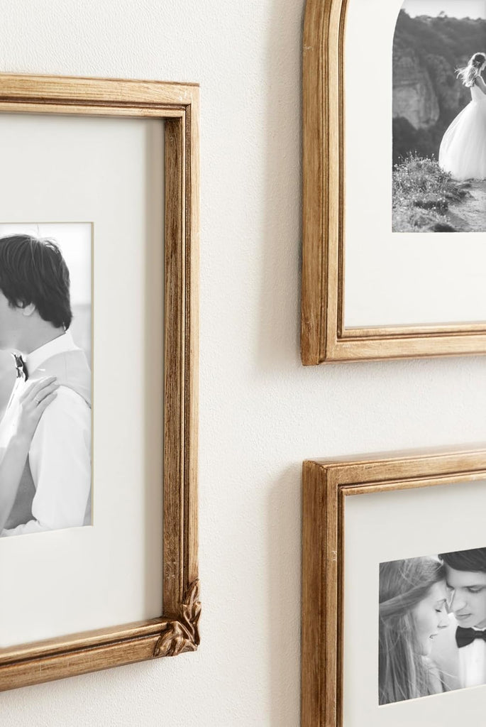 Arendahl Three-Piece Picture Frame Set, Antique Gold, Set of 3, Varying Sizes, Vintage Rectangle and Arched Photo