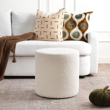 Modern Round Boucle Ottoman (18" Dx 18" W x 18" H)