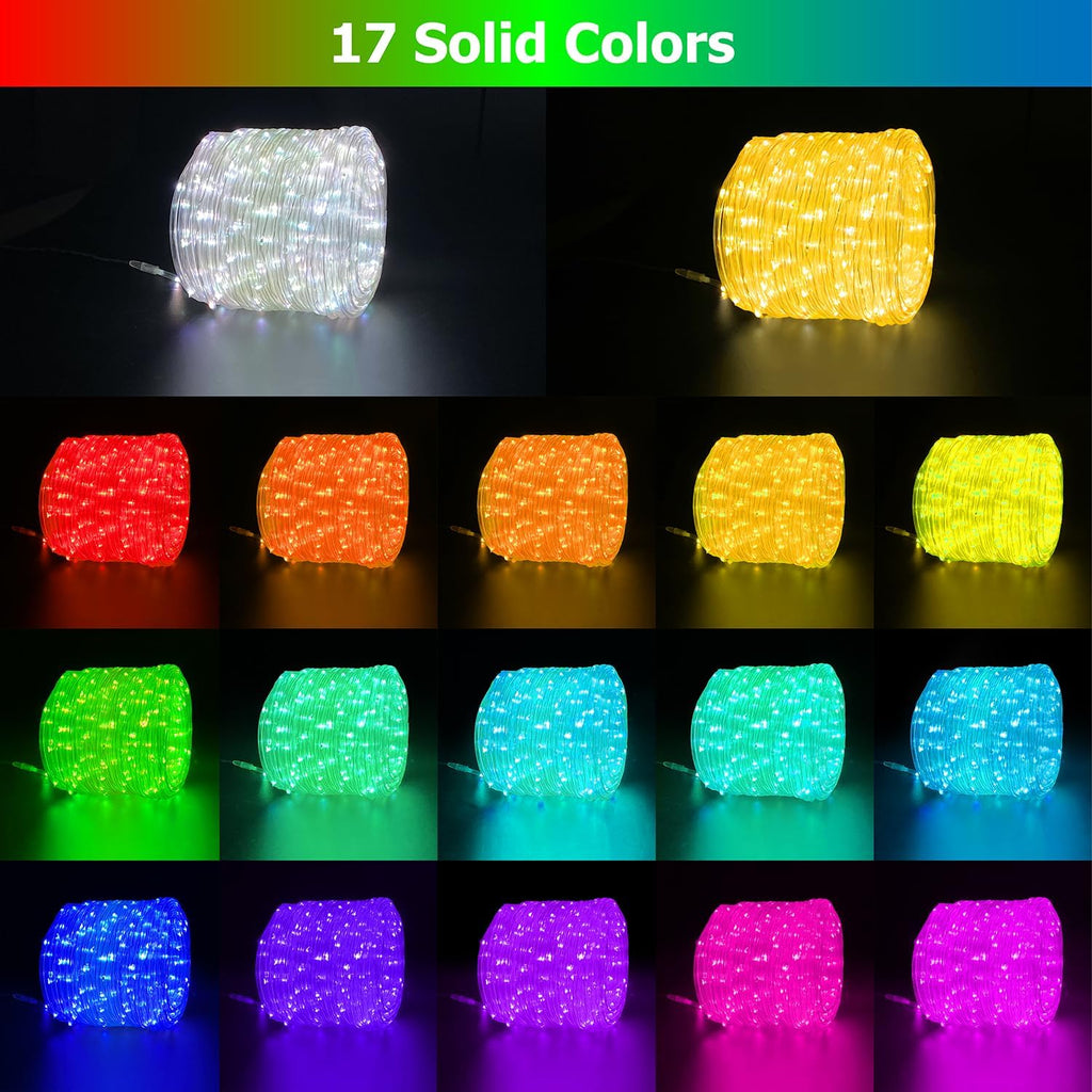 200ft LED Rope Lights for Outside, 25 Colors IP68 Waterproof, Dimmable Warm White RGB Outdoor String Lights with 4