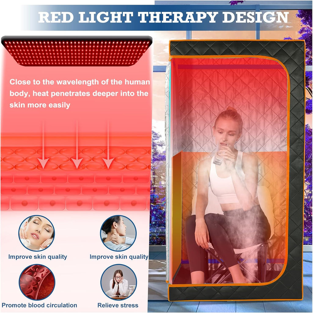 Smartmak Portable Infrared Sauna,1 Person Infrared Sauna Box with 660nm Red Light Therapy