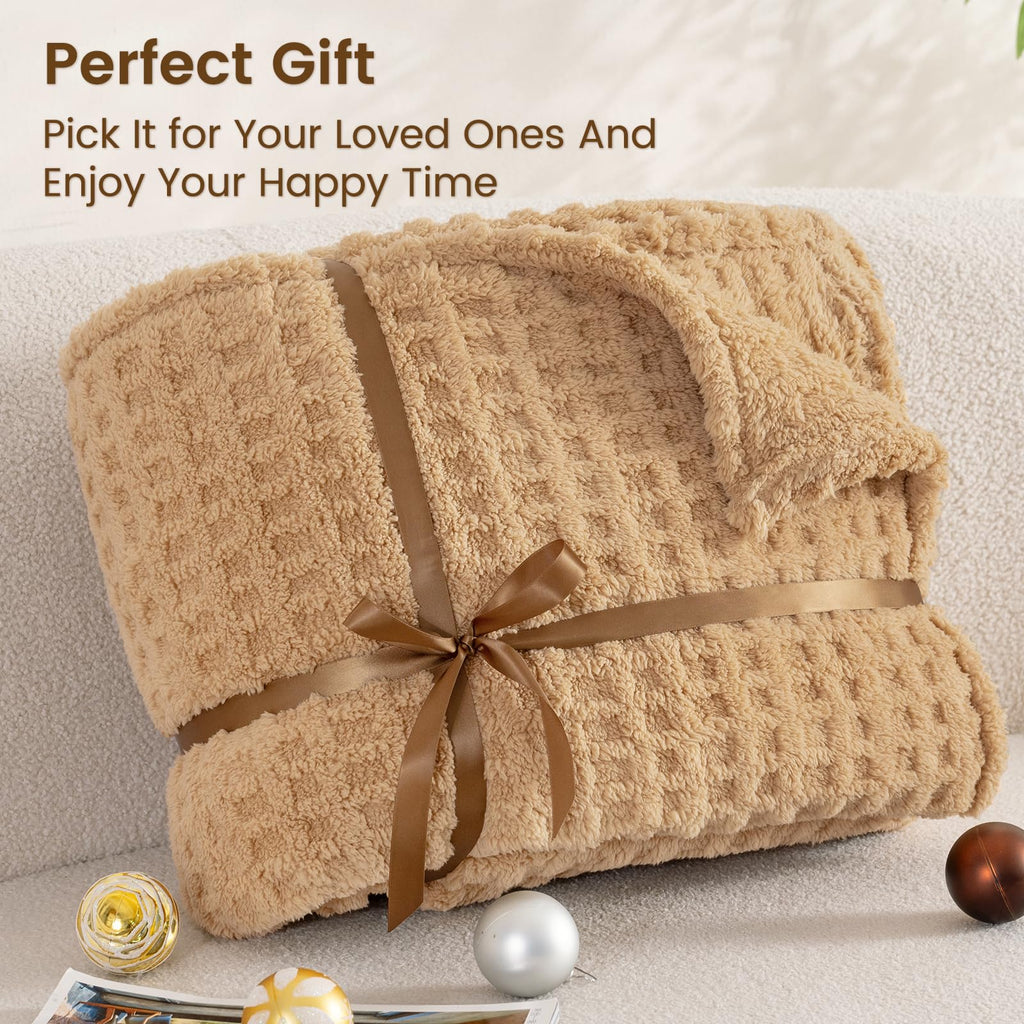 Ultra Soft Fleece Blanket Queen Size for Bed, Plush Shaggy Fluffy 3D Jacquard Waffle Throw for Couch, Warm