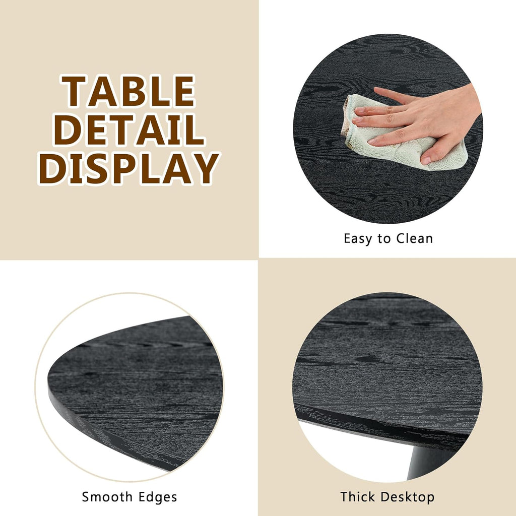 Black Round Dining Table for 4-6, Modern Wood Kitchen Table, 45" Circle Dining Table with Pedestal for Kitchen,Living