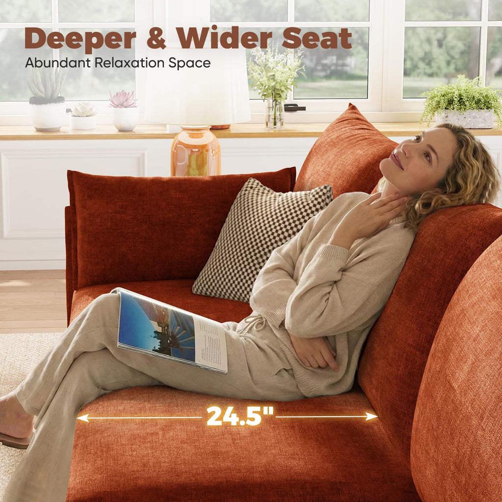 Oversized Modular Sectional Sofa Terracotta Orange, L-Shaped Convertible Couch with Movable Ottoman, Large 6-Seater