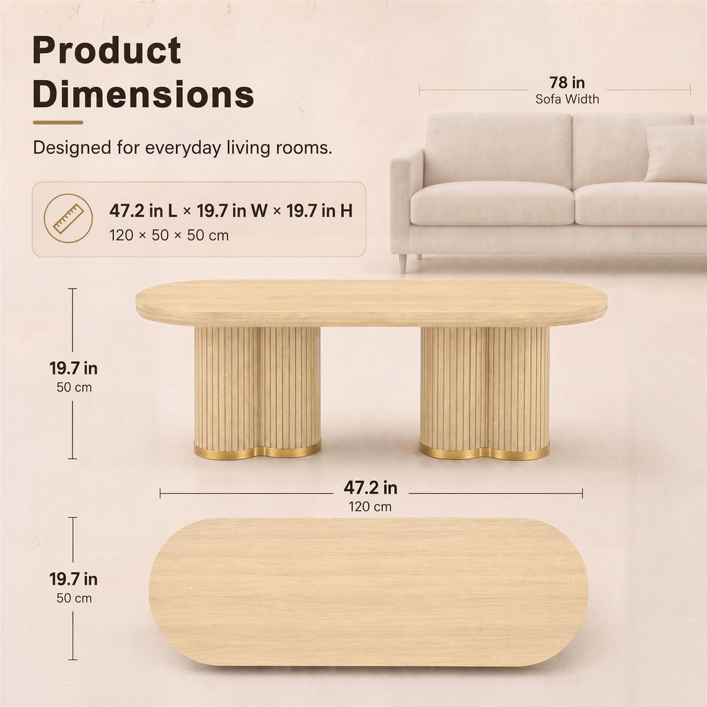 Oval Fluted Coffee Tables, 47" Wood Coffee Table, Oak