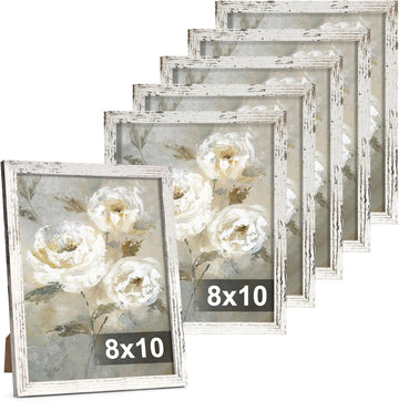 8x10 Picture Frame Set of 6,Distressed White Rustic Wood Photo Frame | Made of HD Acrylic Cover,MDF Wood,Tabletop