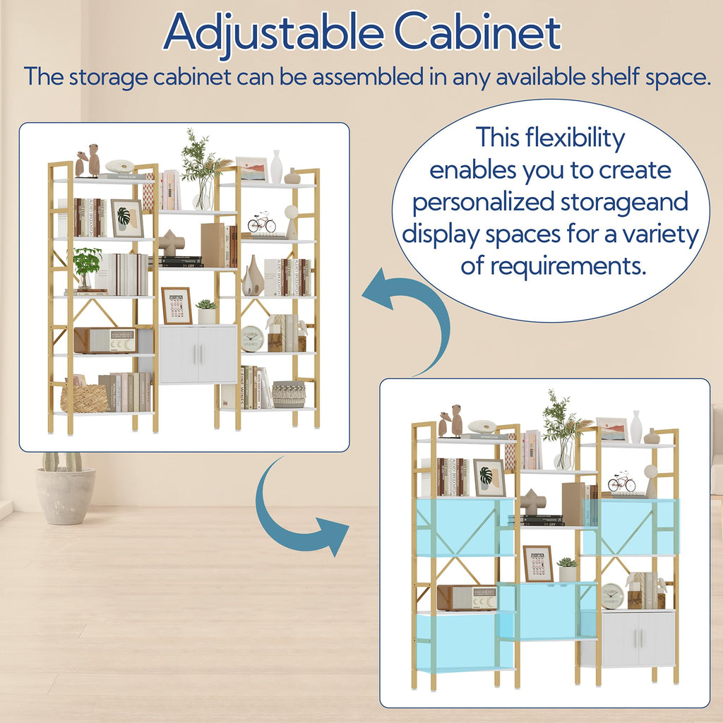Bookshelf Triple Wide 5 Tier Bookcases with Storage Cabinet, Industrial Large Modern Tall Bookshelves with 12 Open