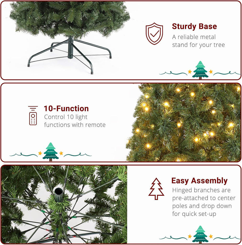10FT Pre-Lit 1200 LED Lights 10 Modes Color Changing Christmas Pine Tree, 5090 Branches Artificial Festive Party