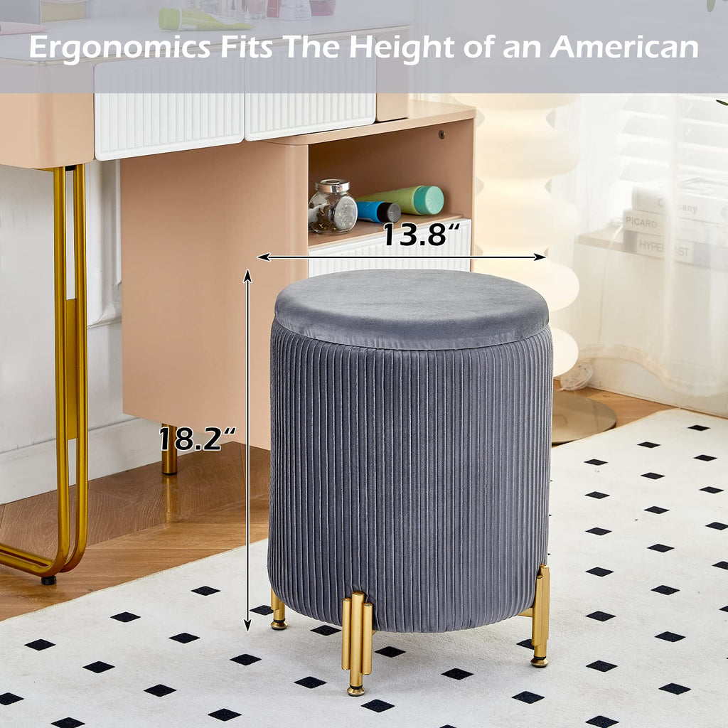 Storage Ottoman with Metal Legs, Velvet Upholstered Seat
