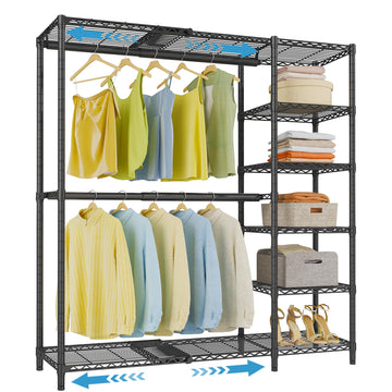 X2 Expandable Clothes Rack Portable Closet Organizer System Black