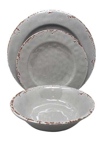 12 Piece Rustic Farmhouse Melamine Dinnerware Set, Service for 4 (Gray)