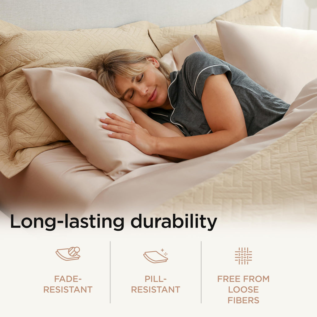 800TC Cotton Sheet Set, Sateen, Solid, Light Beige, 4-Piece