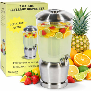 Drink Dispenser with Ice Chambers, Lemonade Tea Water Dispenser with Spigot, Stainless Steel Beverage Jar Jug